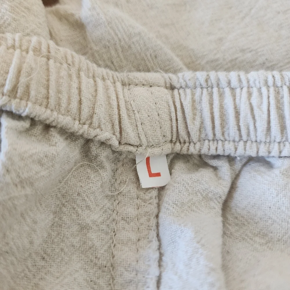 Cream Color Cotton Pockets Faux Zipper Straight Leg Wome's Pants Size L